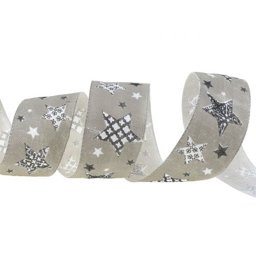 Floristik24 Fita de Natal com motivo de estrela cinza 40mm 20m