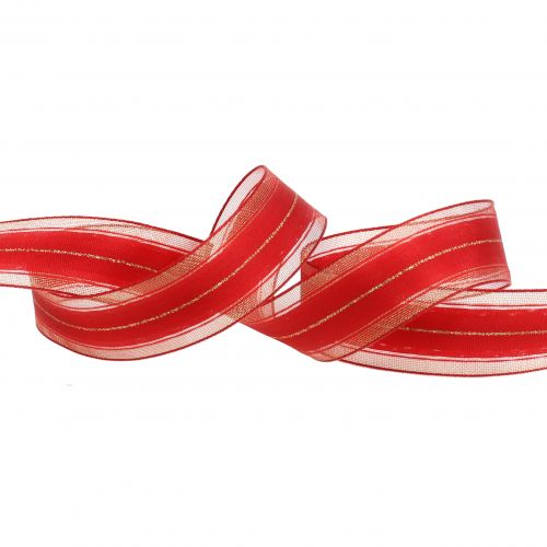 Itens Fita de Natal com listras transparentes de lurex vermelho 25mm 25m