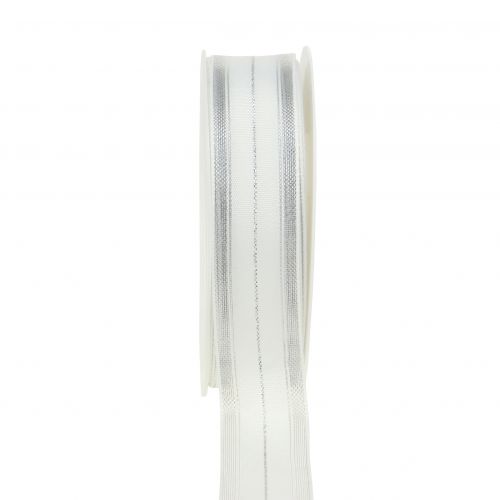 Floristik24 Fita de Natal com listras transparentes de lurex branco, prata 25mm 25m