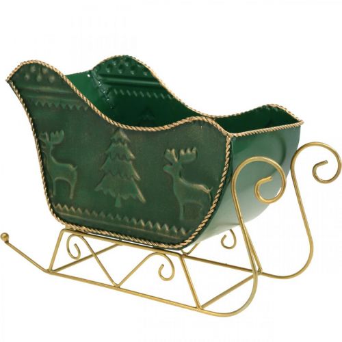 Floristik24 Decoração de natal trenó decorativo trenó de natal verde/dourado 30×12,5×20cm
