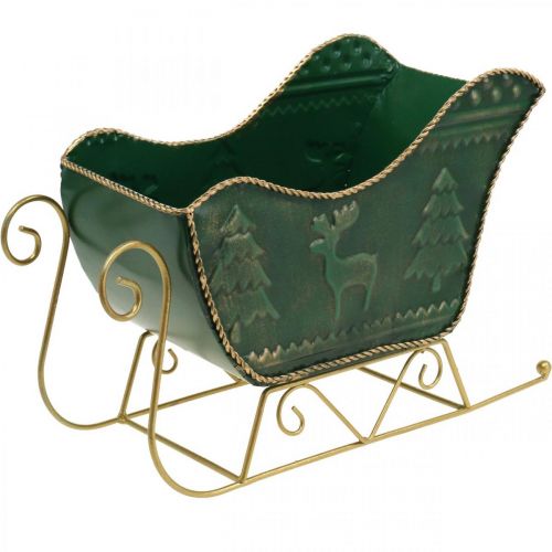 Floristik24 Decoração de natal trenó decorativo trenó de natal verde/dourado 30×12,5×20cm