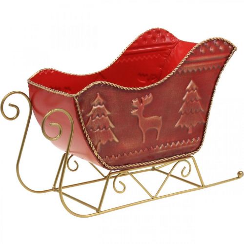 Floristik24 Decoração de Natal trenó decorativo Trenó de Natal vermelho/dourado 30×12,5×20cm