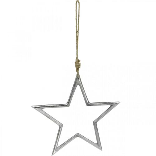 Floristik24 Estrela de decoração de natal, decoração do advento, pingente de estrela prata W24.5cm
