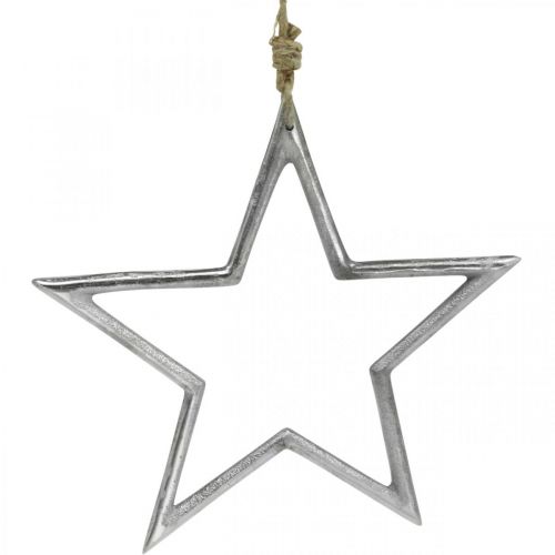 Estrela de decoração de natal, decoração do advento, pingente de estrela prata W24.5cm