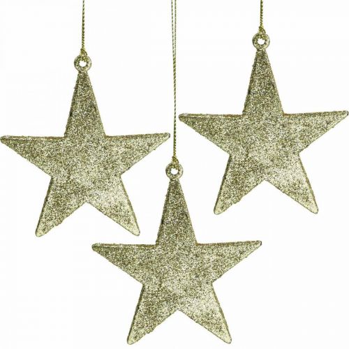 Pingente de estrela de decoração de natal glitter dourado 10cm 12uds