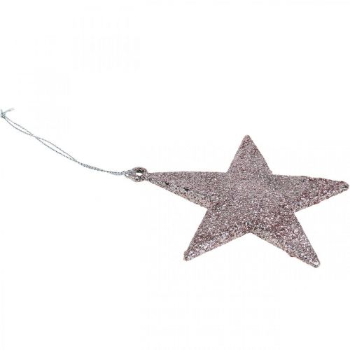 Floristik24 Pingente de estrela de decoração de natal glitter rosa 10cm 12uds