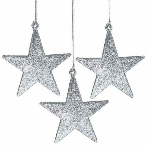 Floristik24 Decoração de natal pingente de estrela prata glitter 9cm 12uds