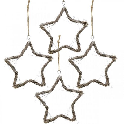 Floristik24 Estrelas de olmo estrela de decoração de natal para pendurar 20 cm 4 peças lavadas de branco
