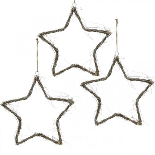 Floristik24 Estrela de decoração de natal estrelas lavadas de branco para pendurar olmo 30 cm 4 peças