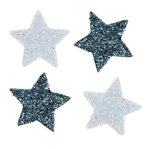 Floristik24 Estrela de decoração de Natal 2,5 cm mica branca, azul 48 unidades