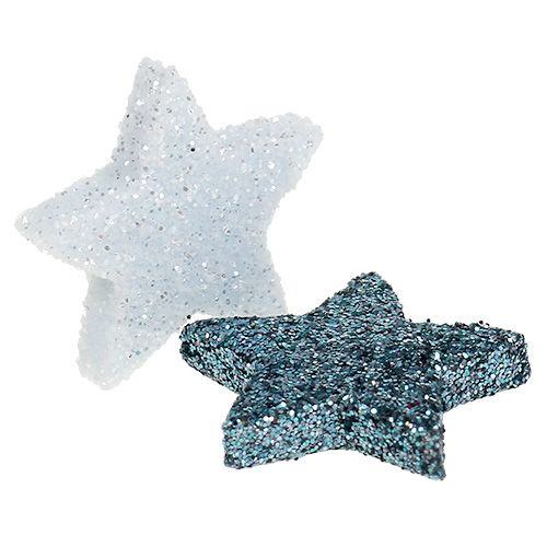 Floristik24 Estrela de decoração de Natal 2,5 cm mica branca, azul 48 unidades