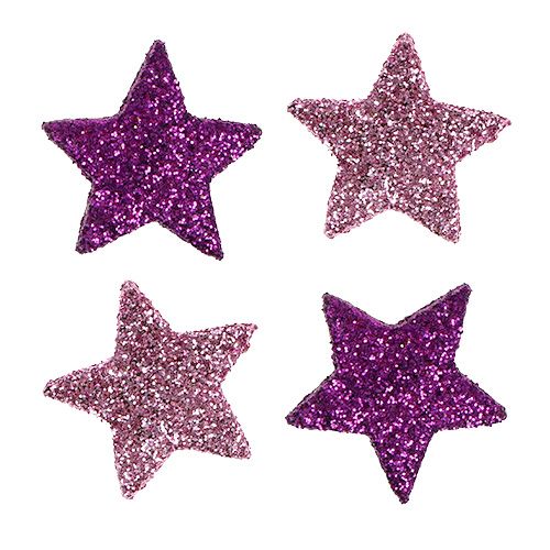 Floristik24 Estrela de decoração de Natal 2,5 cm mica rosa, roxa 48 unidades