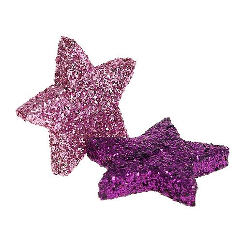 Floristik24 Estrela de decoração de Natal 2,5 cm mica rosa, roxa 48 unidades