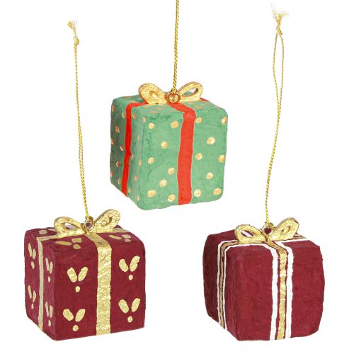 Itens Decoração de Natal para pendurar papel machê de presente 6 cm 3 unidades