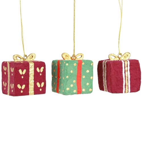 Itens Decoração de Natal para pendurar papel machê de presente 6 cm 3 unidades