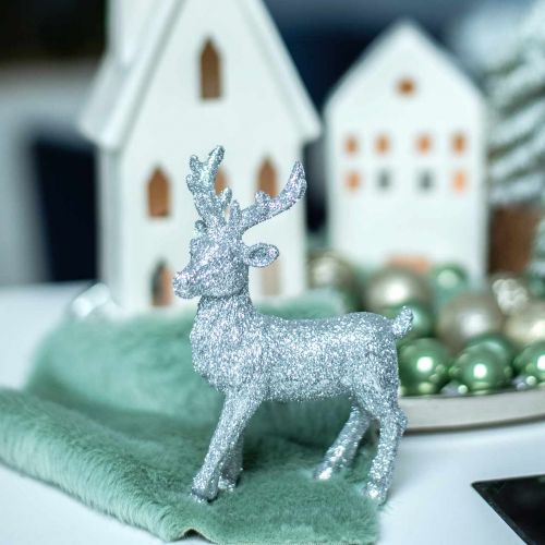 Floristik24 Decoração de Natal em prata de veado / poliresina com brilho 12,5 cm