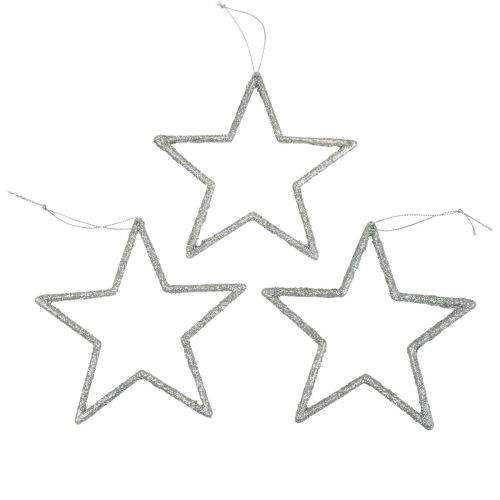 Floristik24 Decoração de Natal pingente estrela prata glitter 12 cm 12 unidades
