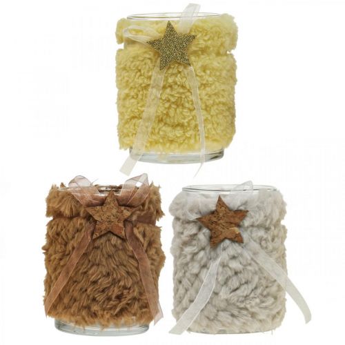 Itens Decoração de Natal lanterna vidro pele sintética A12cm Ø9.5cm 3uds