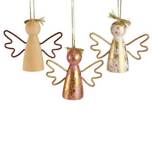 Itens Anjo de natal decoração de madeira cabide decorativo dourado 9 × 3 × 7,5 cm 6 unidades
