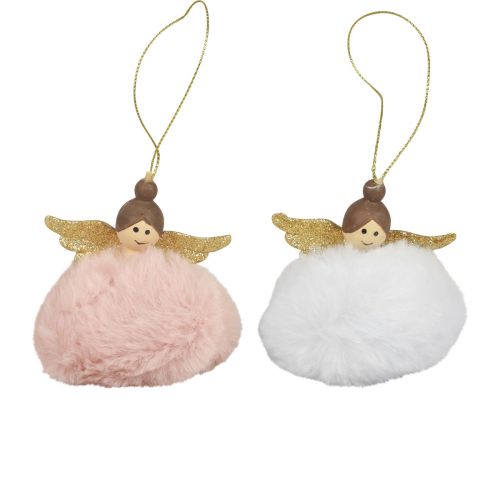 Decoração de árvore de natal anjo de natal rosa branco Alt.8cm 2 unidades
