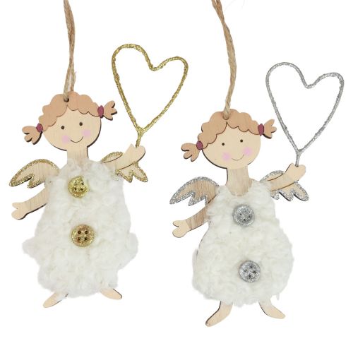 Anjo de natal com coração decorações para árvores de natal madeira 14,5 cm 8 unidades