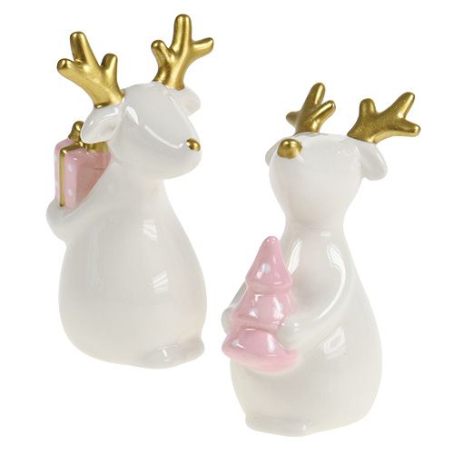 Floristik24 Figura de natal rena branca 11cm, 12cm 2uds