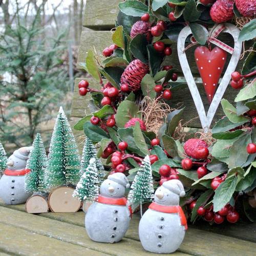 Floristik24 Boneco de neve de Natal com abeto cinza concreto, colorido 9cm - 11cm 4pcs