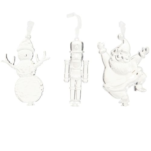 Figuras de Natal decoração de inverno para pendurar transparente Alt.10cm 3 unidades