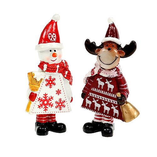 Floristik24 Alces de figuras de Natal, tipo boneco de neve. 9cm 2pcs