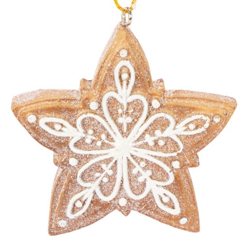 Enfeites de Natal, estilo biscoito de gengibre, com aparência de glacê, quebra-nozes, estrela, árvore, guirlanda, 6 cm, 4 peças | Floristik24.pt