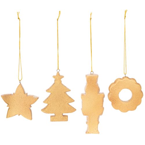 Enfeites de Natal, estilo biscoito de gengibre, com aparência de glacê, quebra-nozes, estrela, árvore, guirlanda, 6 cm, 4 peças | Floristik24.pt