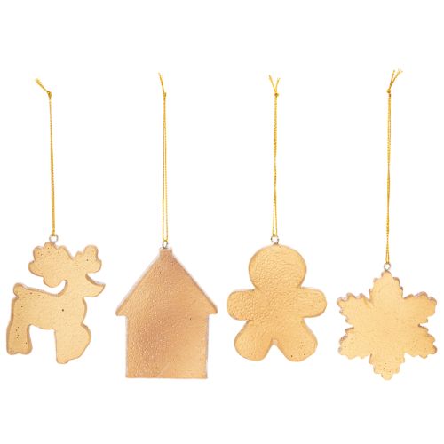 Enfeites de Natal, desenho de bolo de mel, rena, boneco de gengibre, floco de neve, 7 cm, 4 peças | Floristik24.pt
