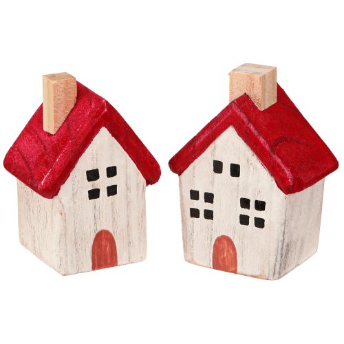 Casa de Natal de madeira decoração de Natal branco vermelho 7cm 6 peças