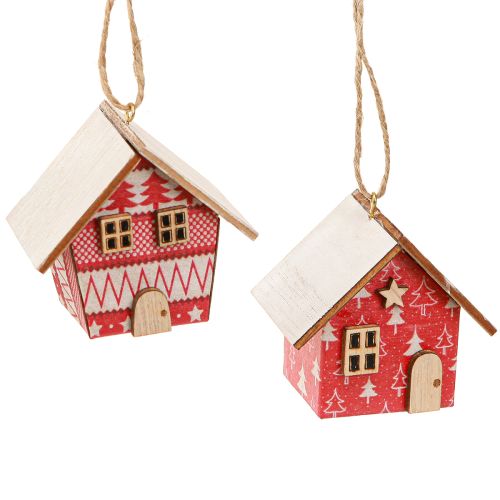 Itens Casinhas de Natal para pendurar papel madeira vermelha 5,5cm 6 peças