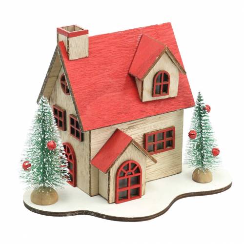 Itens Casa de natal com iluminação LED natural, madeira vermelha 20 × 15 × 15cm