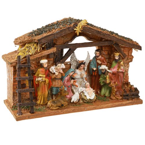 Itens Presépio de Natal com figuras e LED pintado à mão 23×14cm