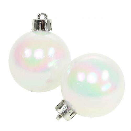 Floristik24 Bola de Natal branca iridescente pequena Ø4cm 16 un