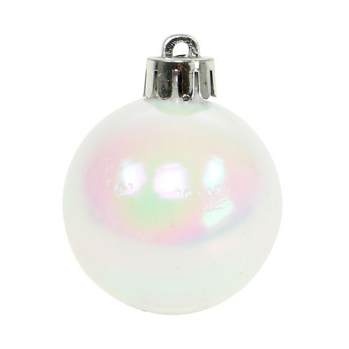 Floristik24 Bola de Natal branca iridescente pequena Ø4cm 16 un