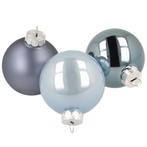 Floristik24 Conjunto de bolas decorativas de vidro – azul-acinzentado, superfície fosca, brilhante 5 cm 24 peças