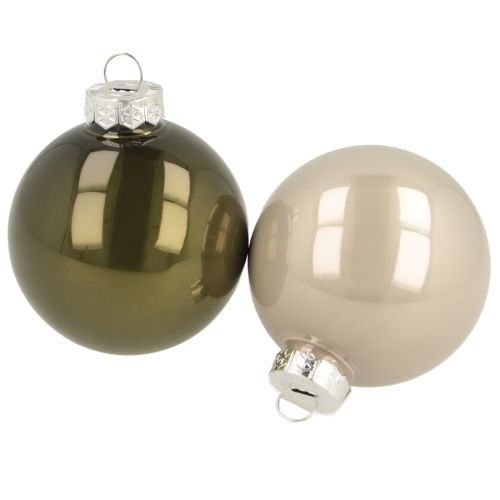 Floristik24 Conjunto de 2 bolas de vidro brilhantes para árvore de Natal nas cores verde-oliva e areia com cabide de 5 cm, 24 peças