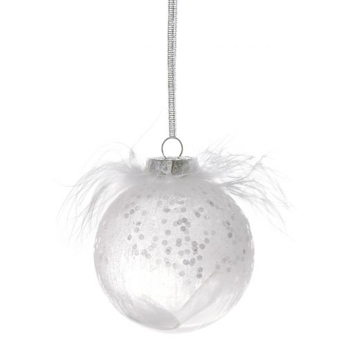Floristik24 Bola de Natal com pena branca Ø7.5cm 6pcs