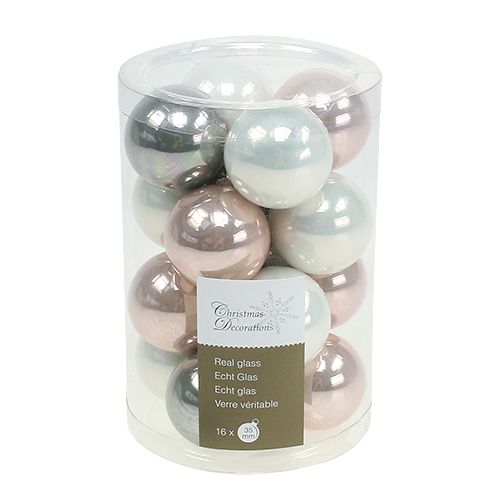 Floristik24 Bola de Natal em vidro Ø3,5cm rosa, cinza, creme 16 unid.