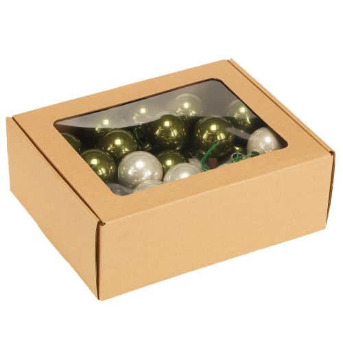 Itens Bola de Natal espelho de vidro bagas oliva prata Ø40mm 32 peças