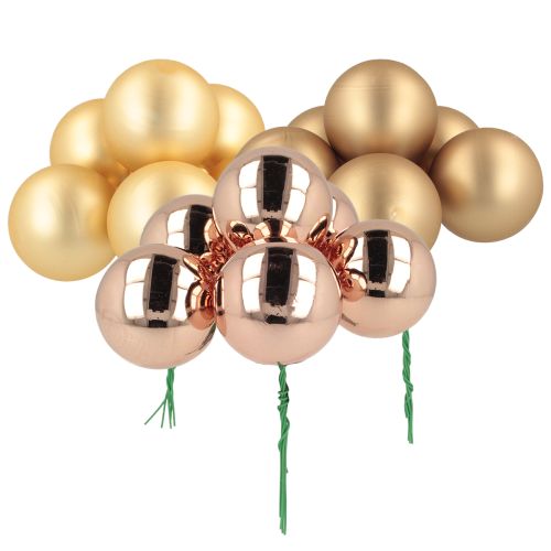 Floristik24 Bola de Natal em vidro dourado rosa com espelho e frutas vermelhas Ø40mm 32 peças