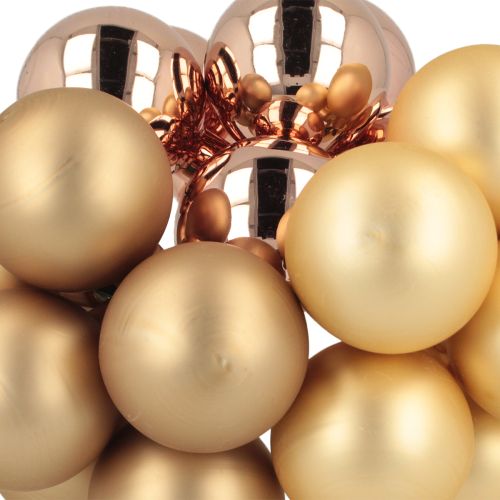 Itens Bola de Natal em vidro dourado rosa com espelho e frutas vermelhas Ø40mm 32 peças