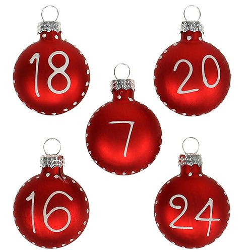 Floristik24 Bola de Natal Ø3,5cm com números vermelhos 24 unidades
