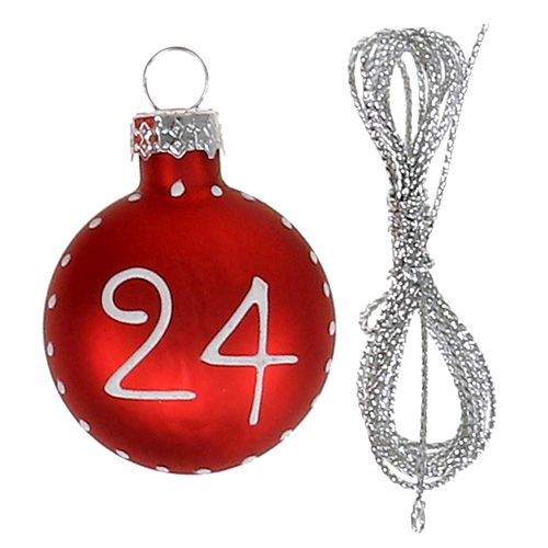 Floristik24 Bola de Natal Ø3,5cm com números vermelhos 24 unidades