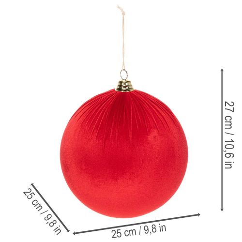 Bola de Natal de veludo vermelho, bola decorativa grande para pendurar, 25 cm, 2 peças | Floristik24.pt