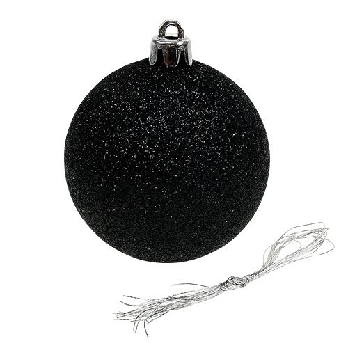 Itens Bola de Natal preta mistura Ø7cm de plástico 6 unidades