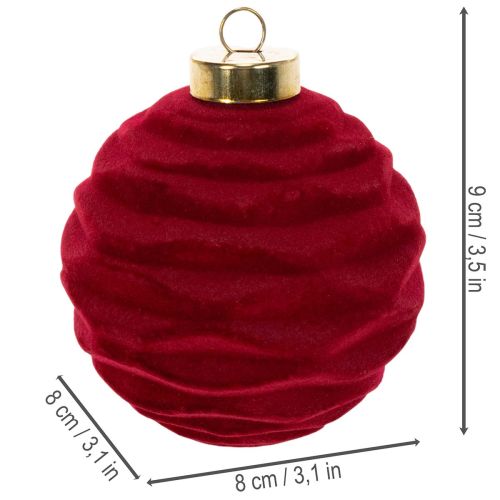 Enfeite de Natal, superfície aveludada, vermelho, 8 cm, 12 peças | Floristik24.pt